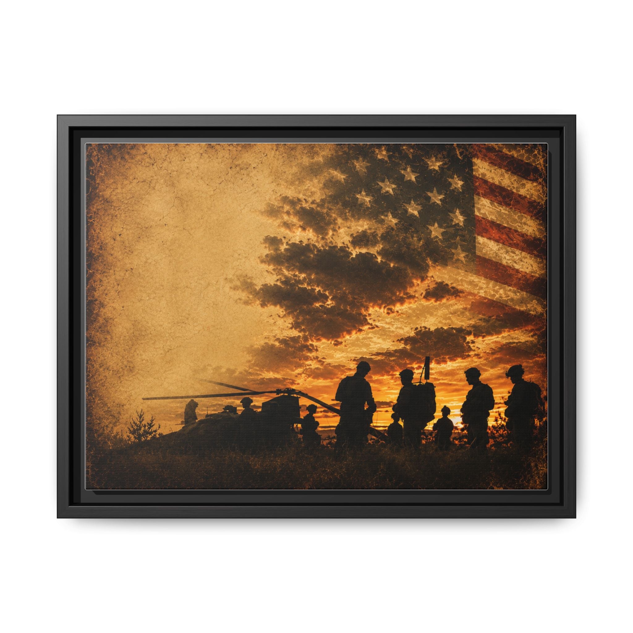 Patriotic Military Silhouette Matte Canvas Framed Wall Art