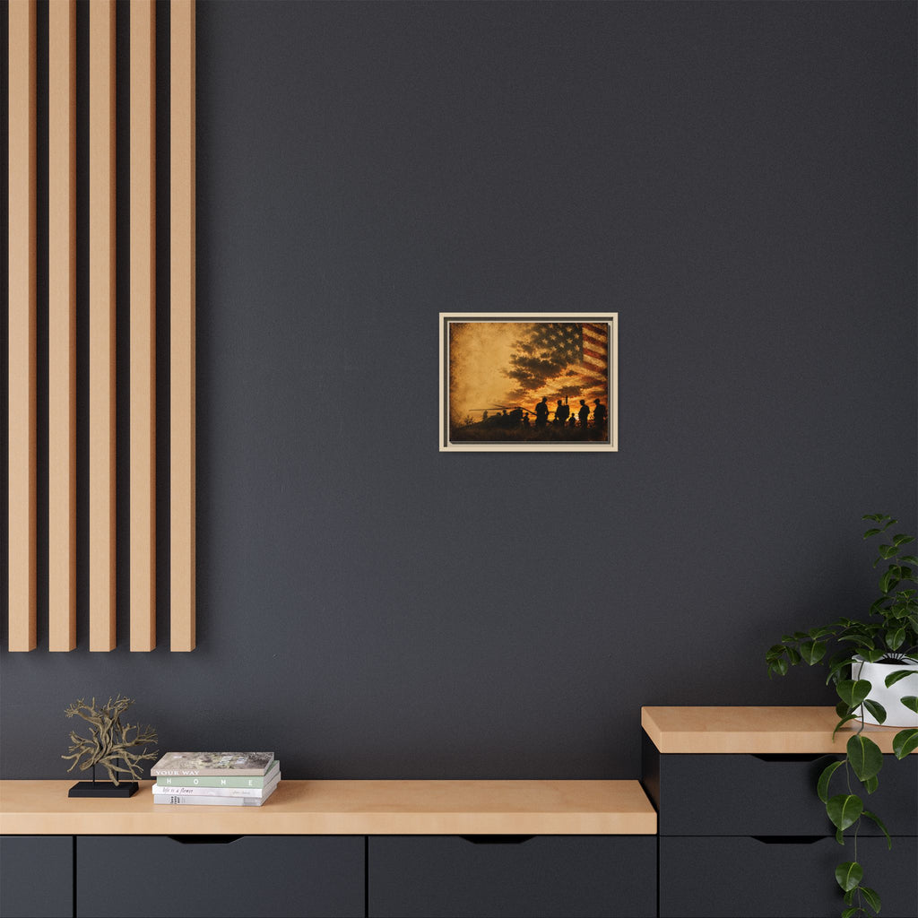 Patriotic Military Silhouette Matte Canvas Framed Wall Art