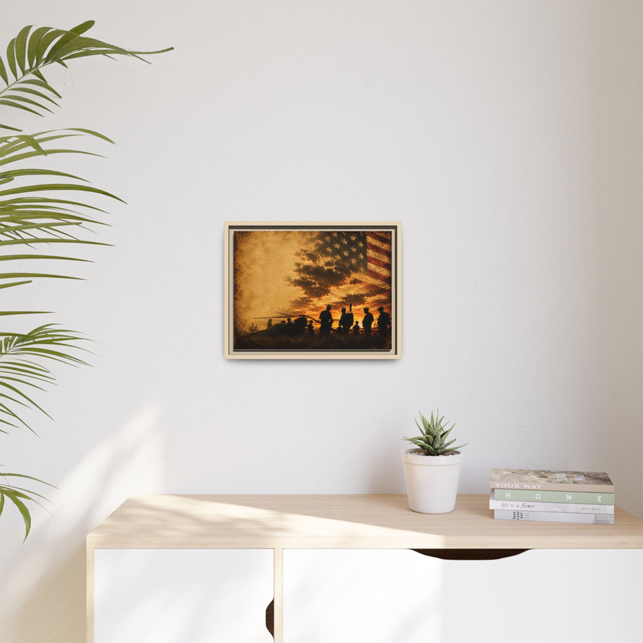 Patriotic Military Silhouette Matte Canvas Framed Wall Art