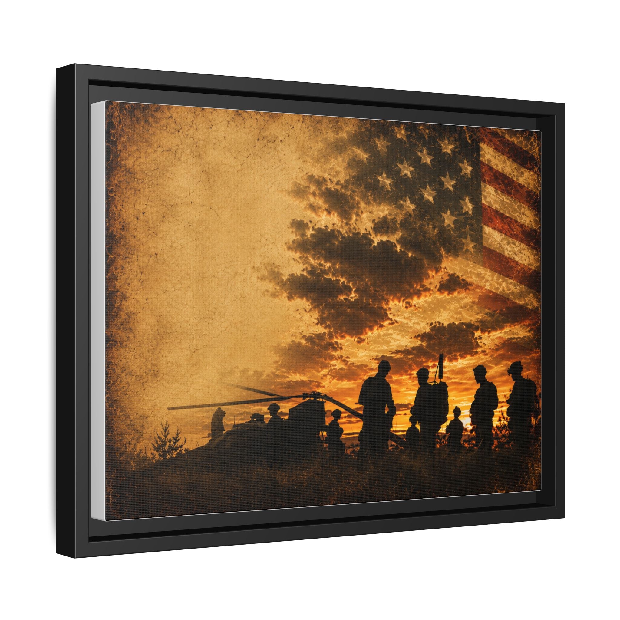 Patriotic Military Silhouette Matte Canvas Framed Wall Art