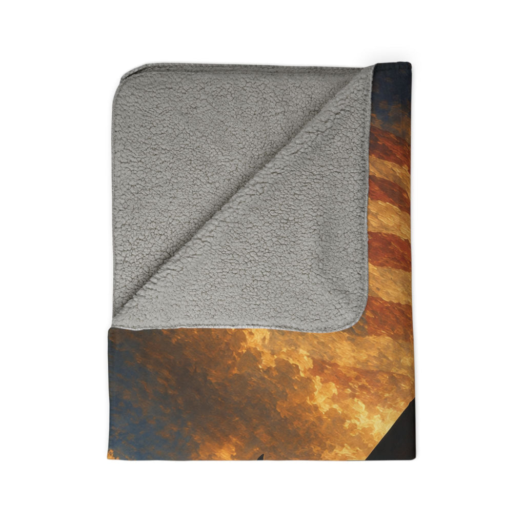 Patriotic Fighter Jet Sherpa Blanket – American Flag Sky Silhouette