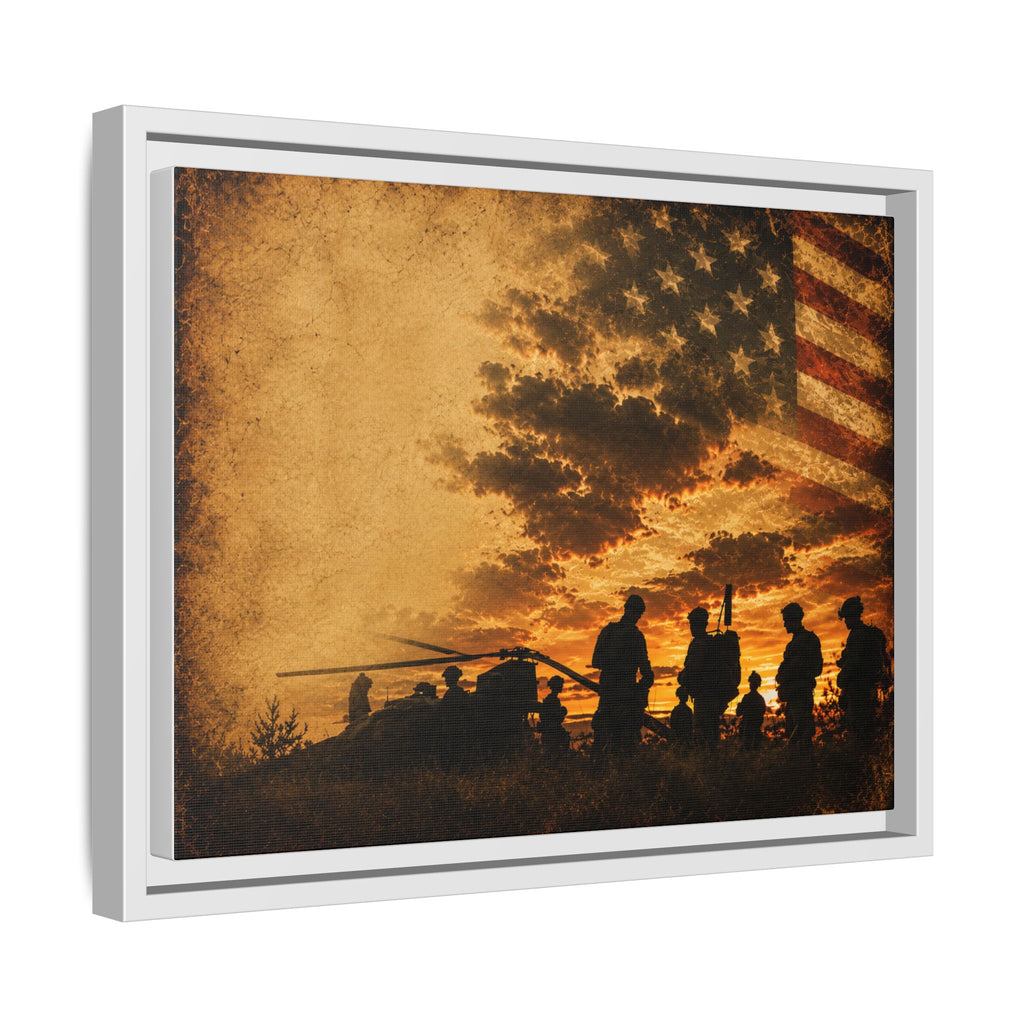 Patriotic Military Silhouette Matte Canvas Framed Wall Art