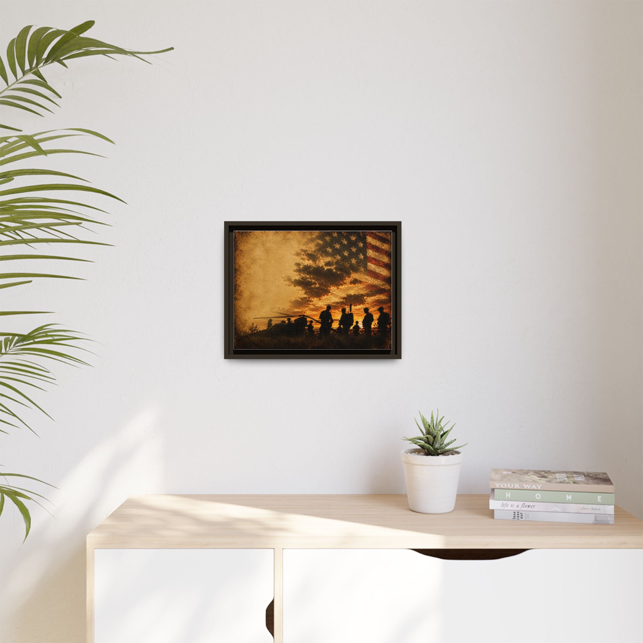 Patriotic Military Silhouette Matte Canvas Framed Wall Art