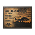 Into The Night Helicopter Matte Canvas Wall Art — "Into The Night: The mission doesn't end when the sun goes down" Framed Military Print