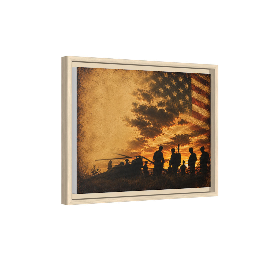 Patriotic Military Silhouette Matte Canvas Framed Wall Art