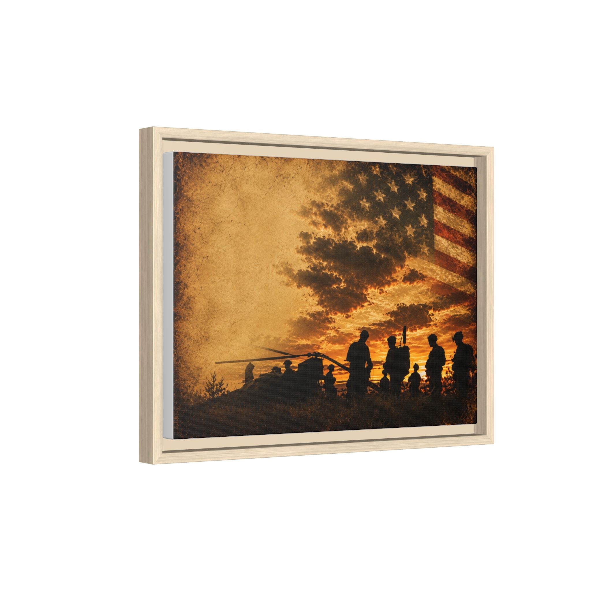 Patriotic Military Silhouette Matte Canvas Framed Wall Art