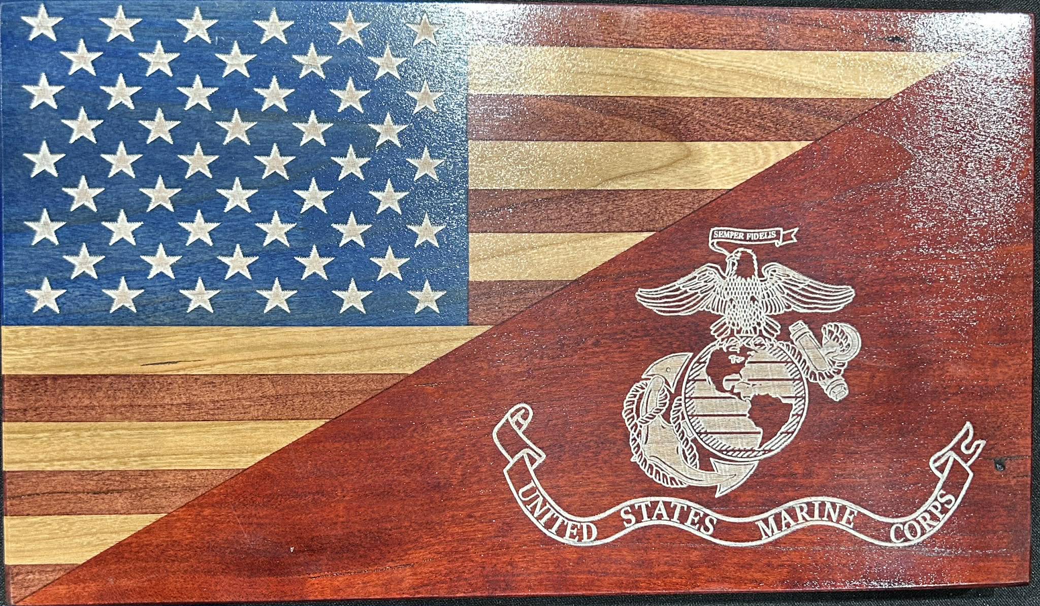 United States Marine Corps Handcrafted Wooden Desktop Flag – Made by U.S. Veterans