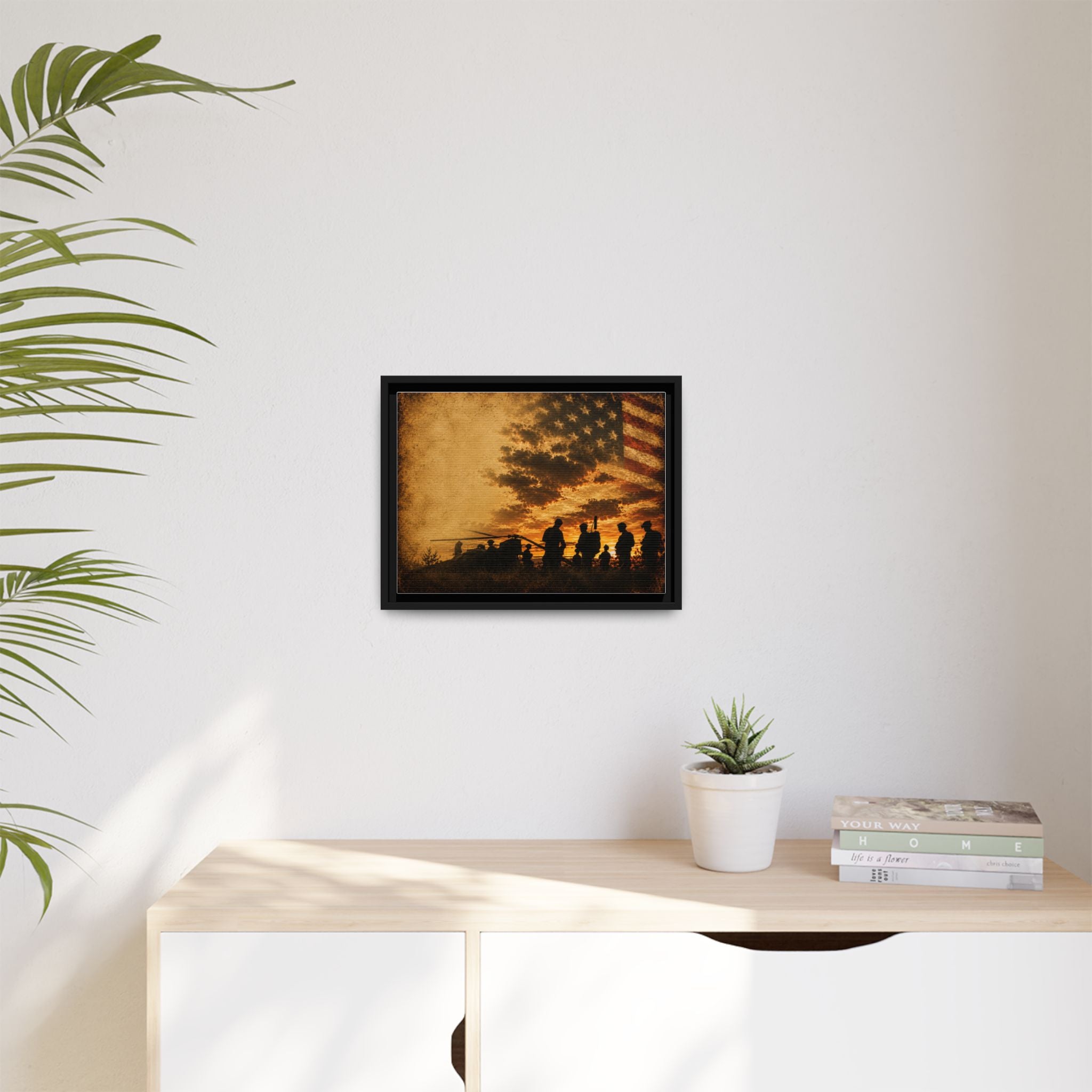 Patriotic Military Silhouette Matte Canvas Framed Wall Art