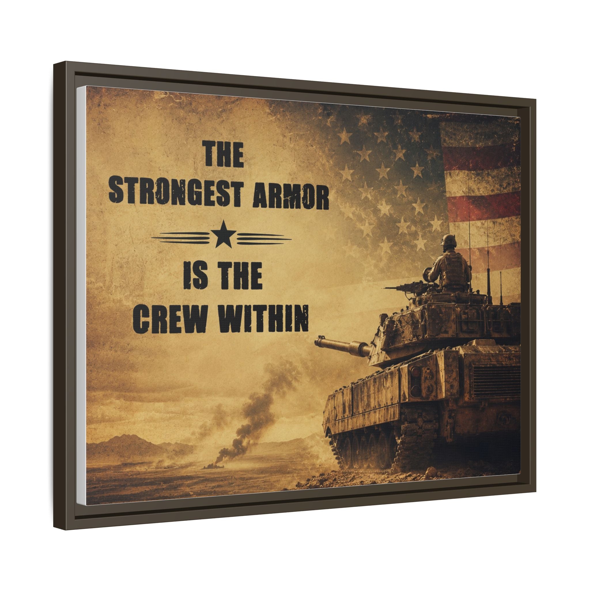 Armor Tough Patriotic Tank Canvas Wall Art — "The Strongest Armor Is The Crew Within" Framed Print