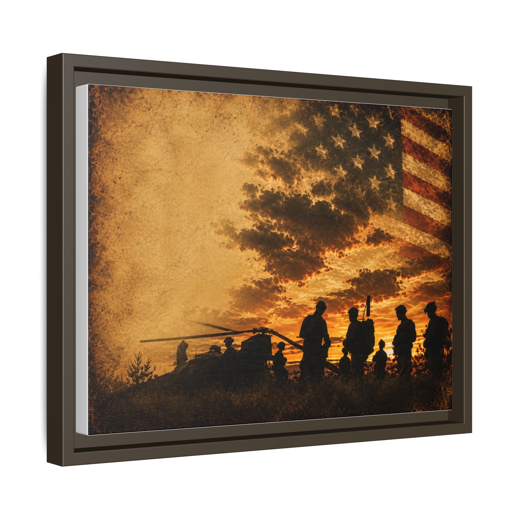 Patriotic Military Silhouette Matte Canvas Framed Wall Art