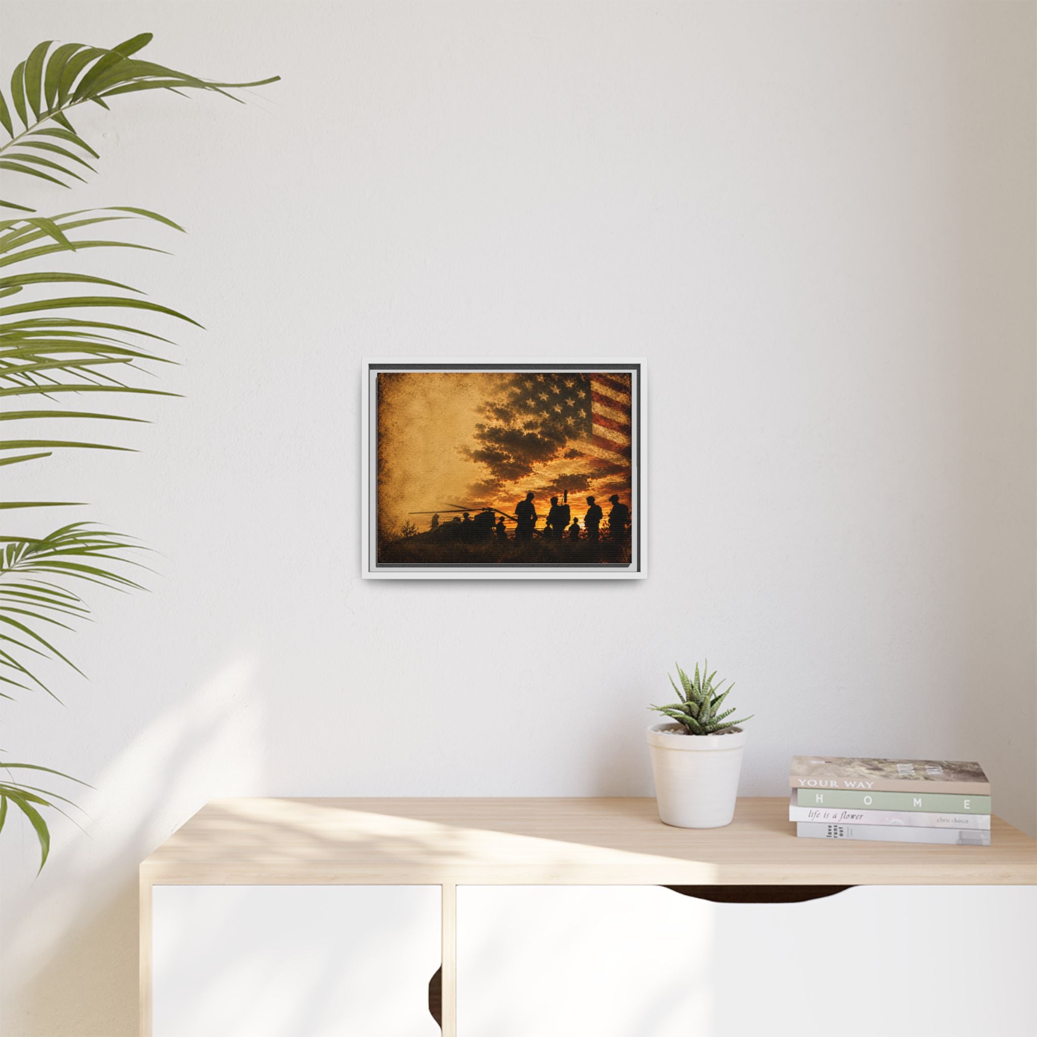 Patriotic Military Silhouette Matte Canvas Framed Wall Art