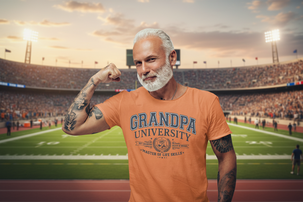 Grandpa University Premium Tee (Navy Graphic)