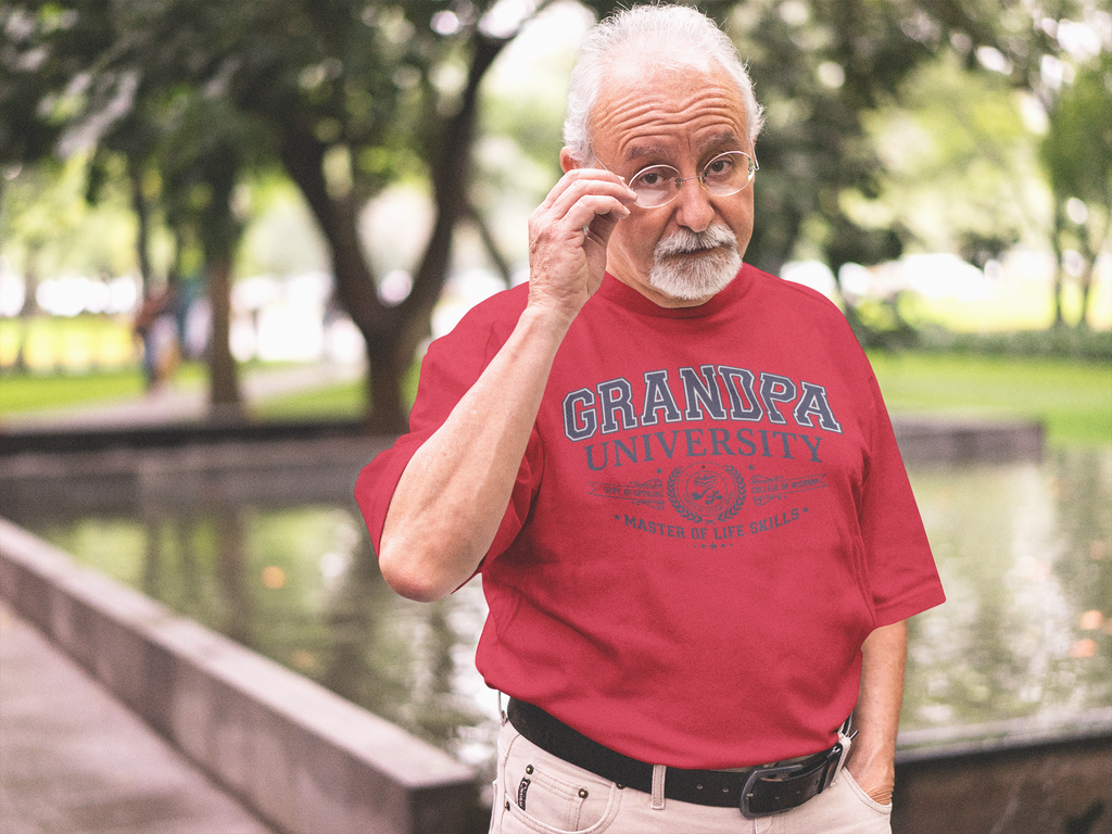 Grandpa University Premium Tee (Navy Graphic)