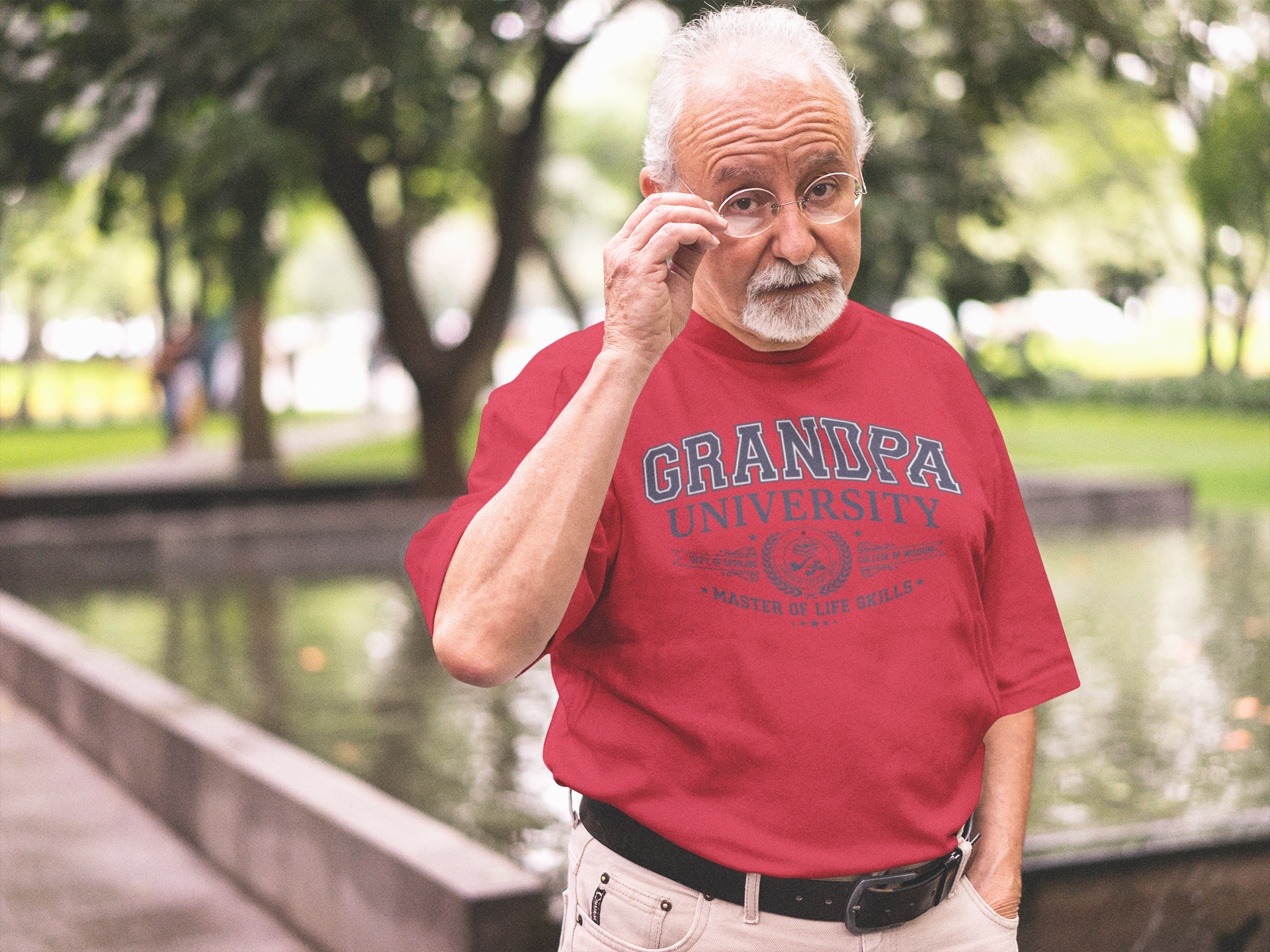 Grandpa University Premium Tee (Navy Graphic)